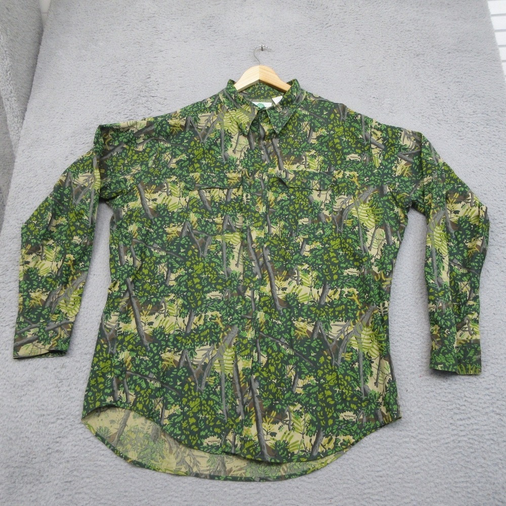 Vintage Bushlan Camo Button Up Shirt Men 3XL Green Hunting Gorpcore Outdoor